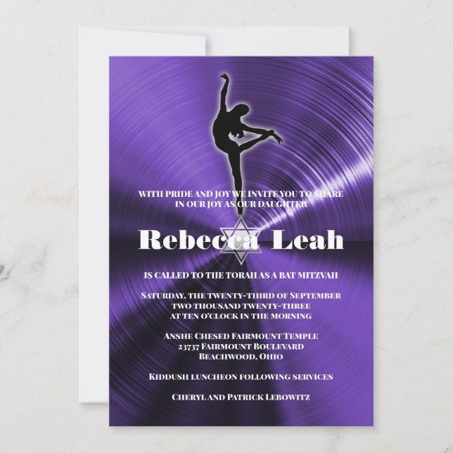 Purple Dance Danse Bat mitzvah Invitation (Devant)