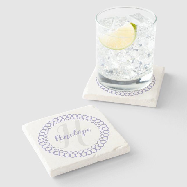 Purple decorative Circle Monogram Coaster Steinuntersetzer (Seitenansicht)
