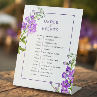 Purple delphinium botanical wedding order of event sockelschild