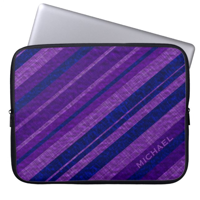 Purple Diagonal Stripes Personalised Laptopschutzhülle (Vorderseite)