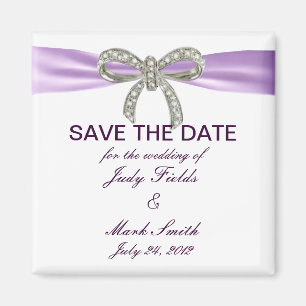 Purple Diamond Bow Wedding Save The Date Magnet