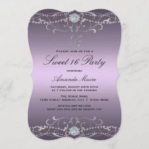 Purple Diamond Damask Sweet 16 Invitation