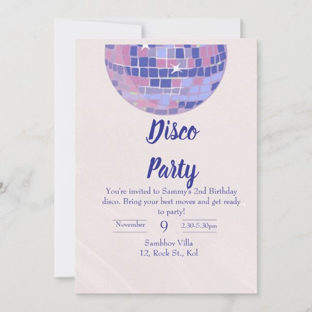 Purple Disco Ball Anniversaire Carte d'invitation (Devant)