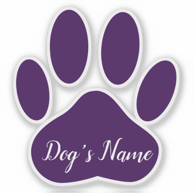 Purple Dog Paw Print With Custom Name Personalized Aufkleber (Vorderseite)