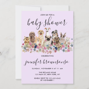 Purple Dog Pet Family Feier Baby Shower Einladung