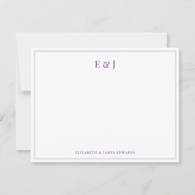 Purple Double Border Elegant Couple Monogram Mitteilungskarte (Vorderseite)
