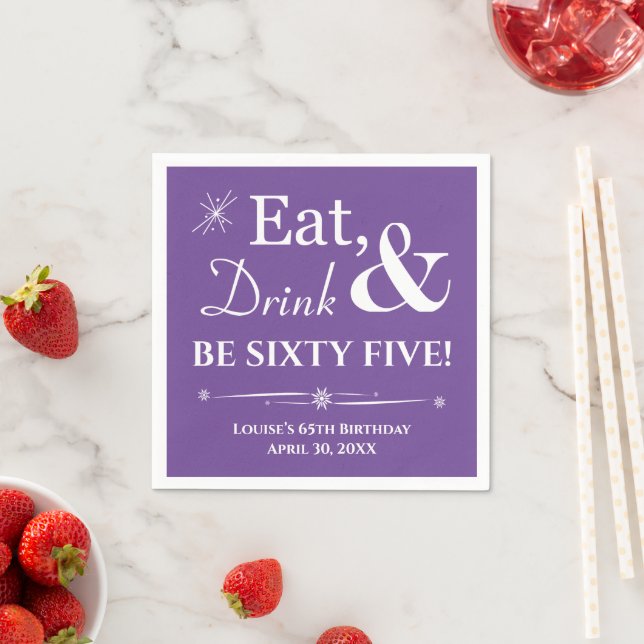 Purple Eat Drink Be Sixty Five Retro 65th Birthday Serviette (Beispiel)