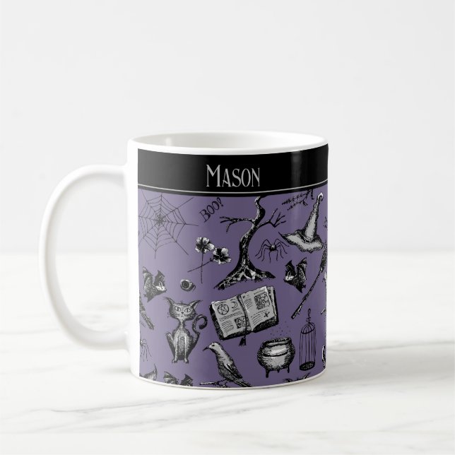 Purple Éffrayant Halloween Kids Mug (Gauche)