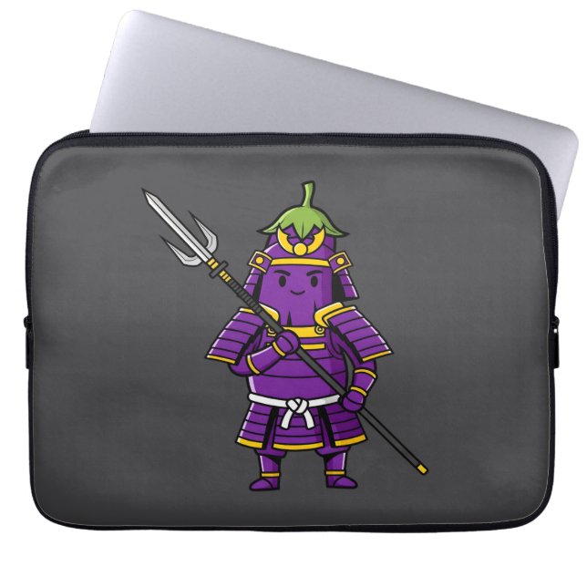 Purple Eggplant Samurai Warrior with Spear Illustr Laptopschutzhülle (Vorderseite)