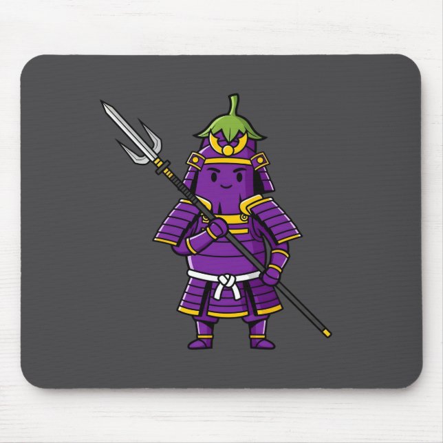 Purple Eggplant Samurai Warrior with Spear Illustr Mousepad (Vorne)