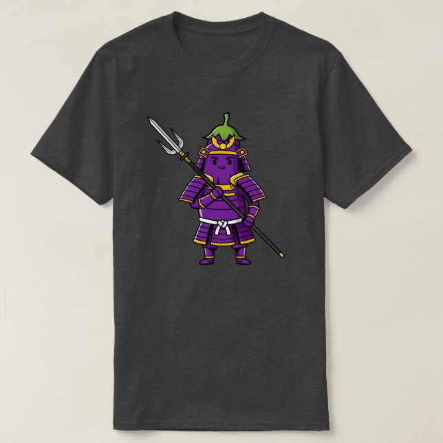 Purple Eggplant Samurai Warrior with Spear Illustr T-Shirt (Design vorne)