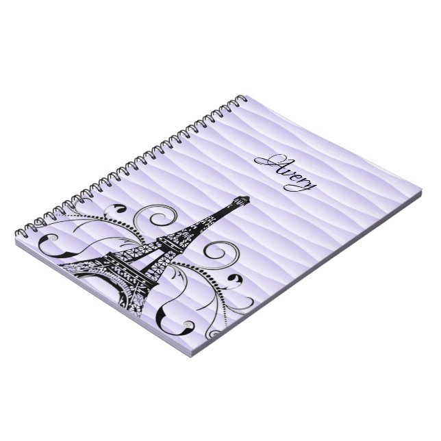 Purple Eiffel Tower Flourish Notebook Notizblock (Linke Seite)