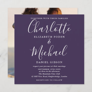 Purple Elegant Script Mariage Photo Invitation