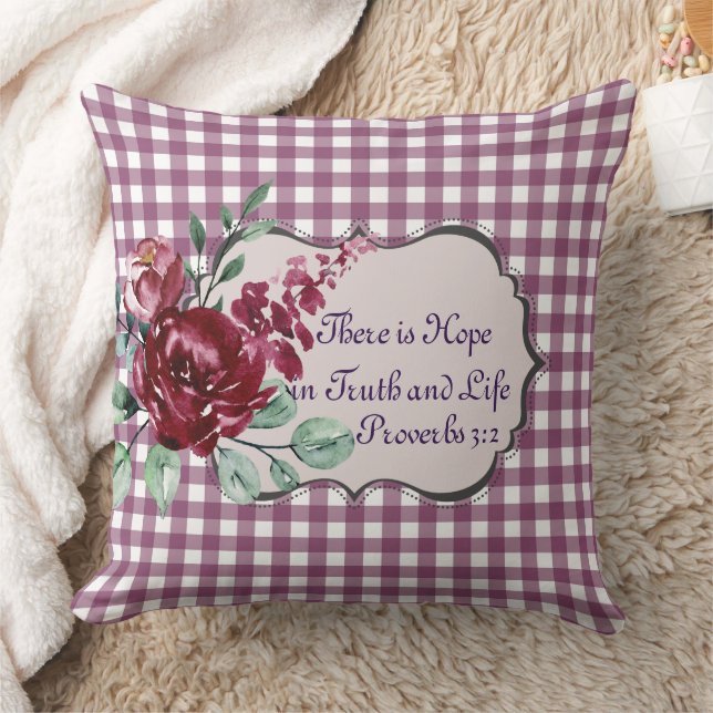 Purple En vichy Floral Il ya Hope Coussin (Couverture)