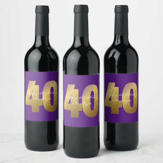 Purple et Gold 40e Anniversaire Vin Étiquette (Bouteilles)