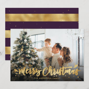 Purple et Gold Foil Joyeux Cartes photos de Noël