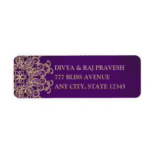 PURPLE ET OR INDIEN INSPIRÉ ÉTIQUETTE DE ADRESSE