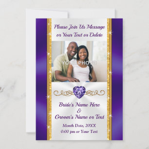 Purple et or, invitations de mariage avec photo