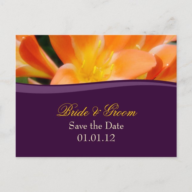 Purple et Orange Enregistrer la date Carte postale (Devant)