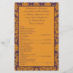 Purple et Orange Mariage damassé Programme II