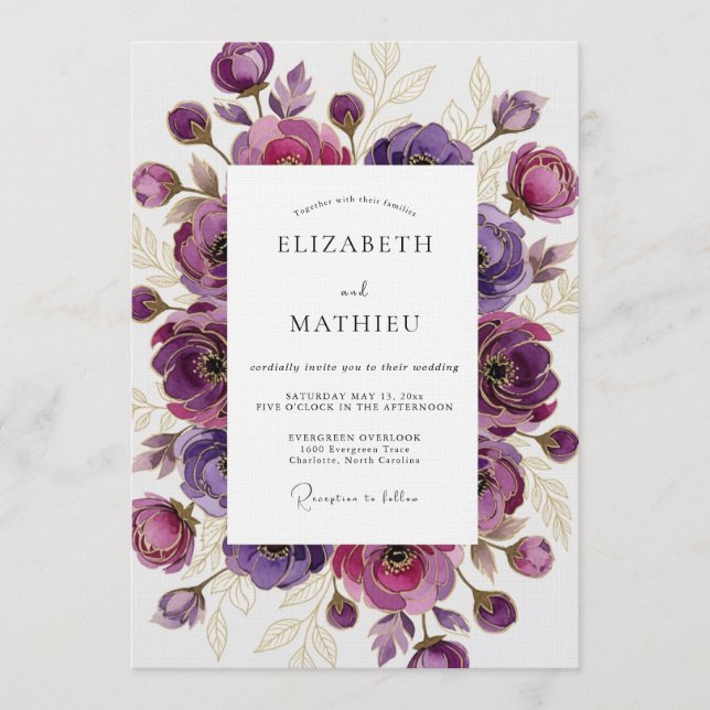 Purple Ethereal Bloom Wedding Einladung (Vorderseite)