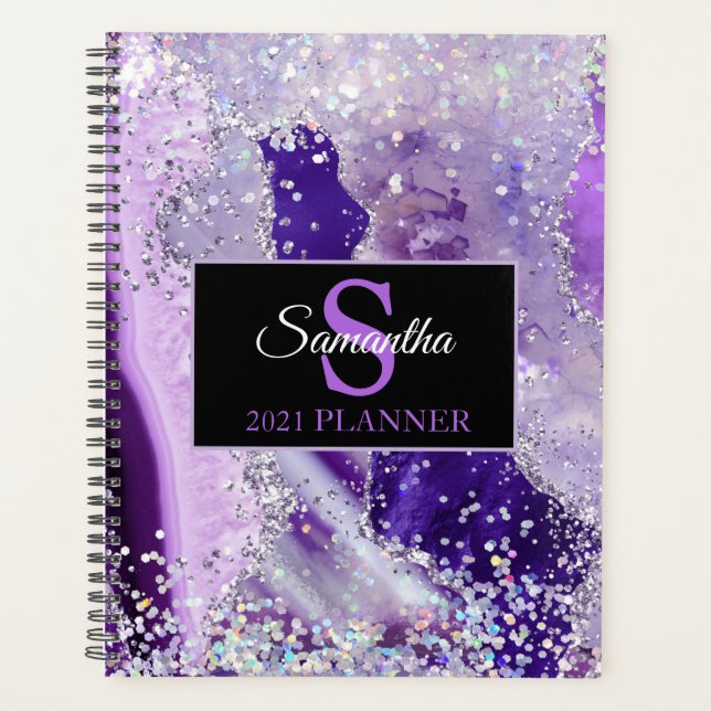 Purple Étincelle Agate Monogramme Moderne Luxe (Devant)