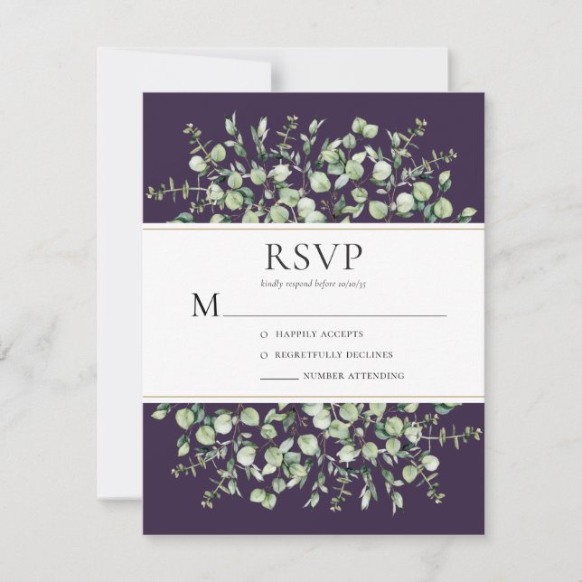 Purple Eucalyptus Wedding RSVP Karte (Vorderseite)