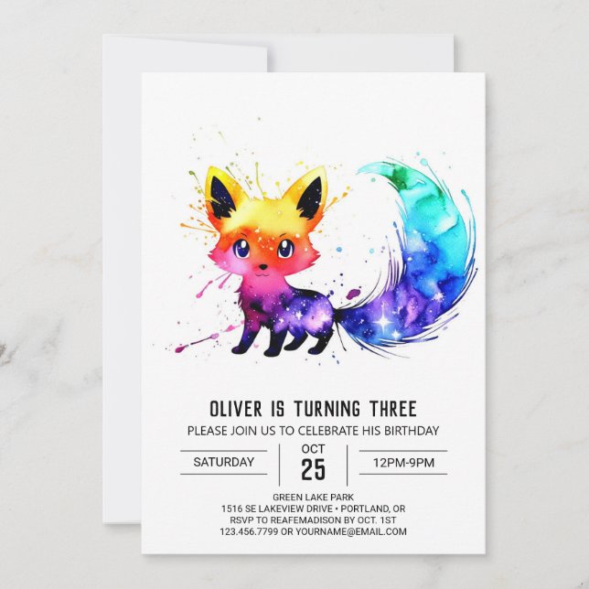 Purple Fantasy Fox Digital Boy Geburtstag Einladung (Vorderseite)