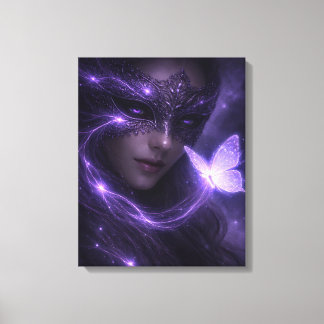 Purple Fantasy Mask Woman with Glowing Butterfly Leinwanddruck