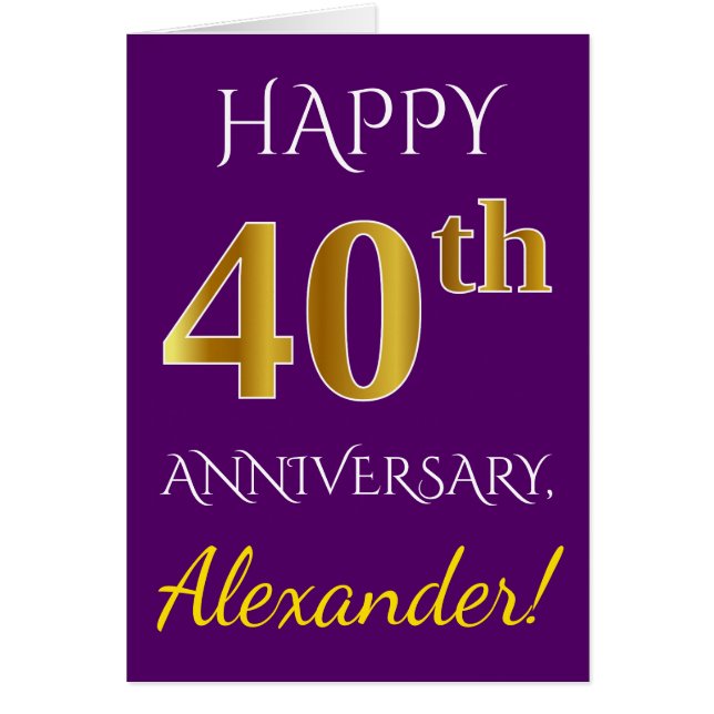 Purple, Faux Gold 40e anniversaire de Mariage + No (Devant)