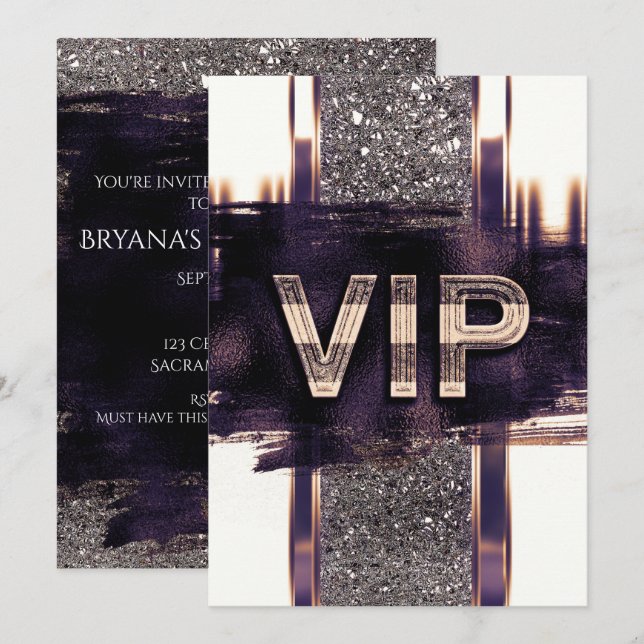 Purple Faux métal or VIP Party Invitation (Devant / Derrière)