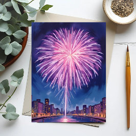 Purple Fireworks | Happy New Year Watercolor Postkarte