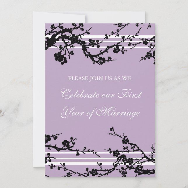 Purple Floral 1er Anniversaire Fête Invitation (Devant)