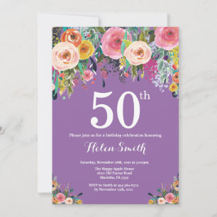 Purple Floral 50e anniversaire Invitation