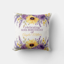 Purple floral 60th birthday party kissen