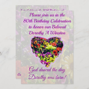PURPLE FLORAL 80E ANNIVERSAIRE INVITATION