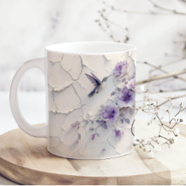 Purple Floral Add Name Hummingbird Coffee Mug