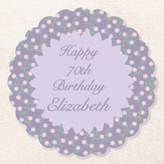 Purple Floral Birthday Untersetzer (Vorderseite)