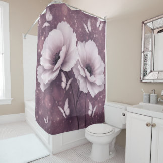 Purple Floral Butterfly Shower Curtain Duschvorhang