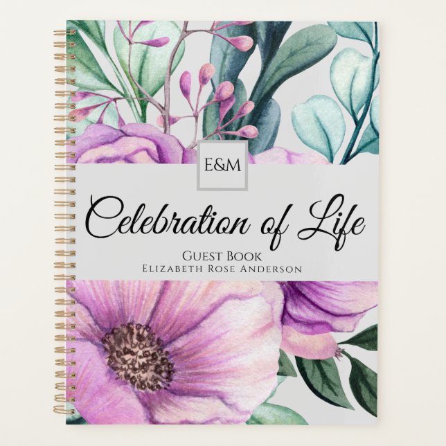 Purple Floral Celebration of Life Livre d'invité (Devant)