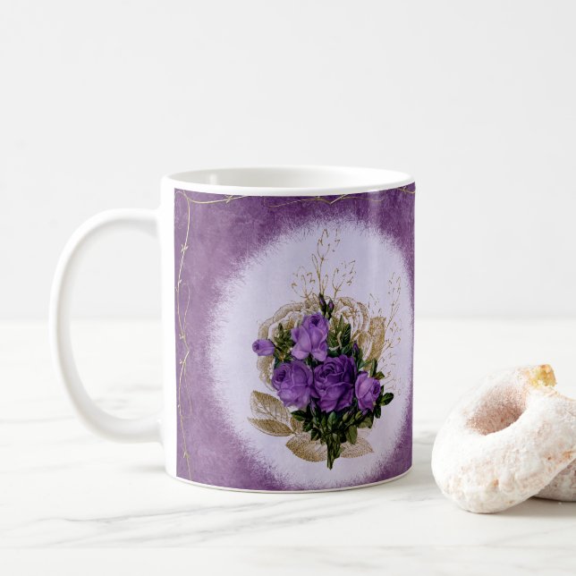 Purple Floral Conçu Classique Mug Élégant (Avec donut)