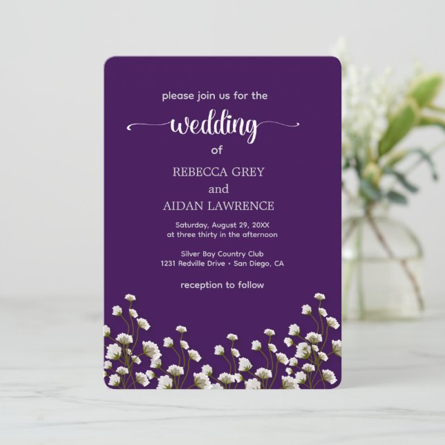 Purple Floral Elegant Wedding Invitation (Debout devant)