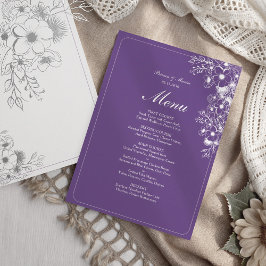 Purple Floral Elegant Wedding Menükarte