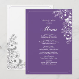 Purple Floral Elegant Wedding Menükarte