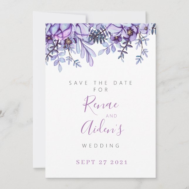 Purple Floral Enregistrer la carte de date (Devant)