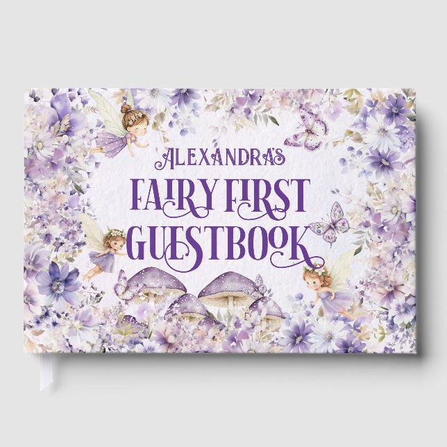 Purple Floral Fairy First Gästebuch (Vorderseite)