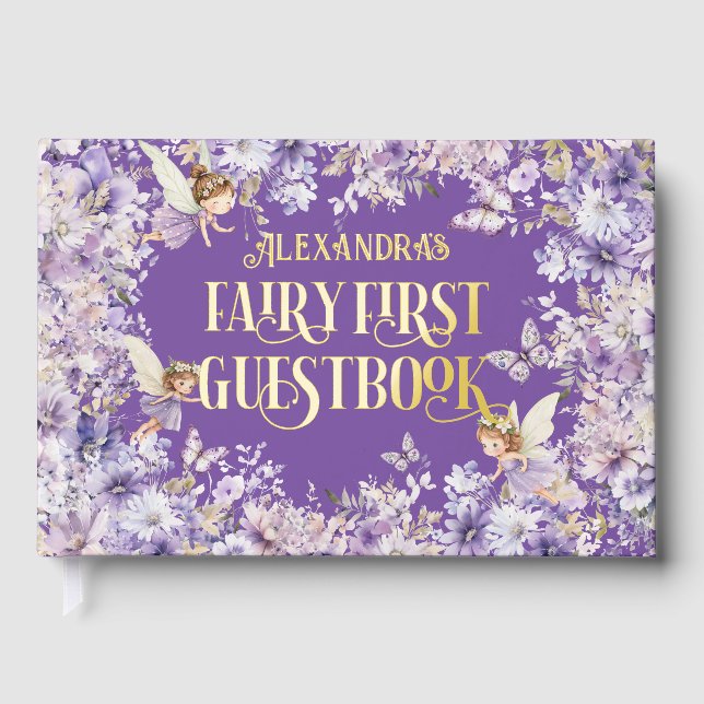 Purple Floral Fairy First Gästebuch (Vorderseite)