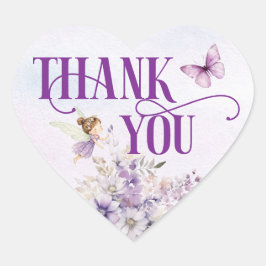 Purple Floral Fairy Thank You Herz-Aufkleber