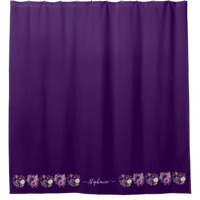 Purple Floral Flowers on Bottom Shower Curtain Duschvorhang (Vorderseite)