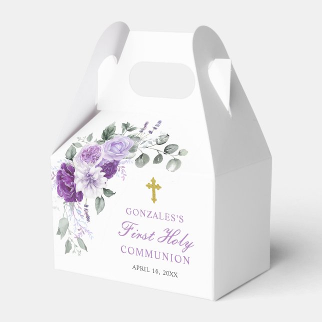 Purple Floral Girl First Holy Communion Geschenkschachtel (Vorderseite)